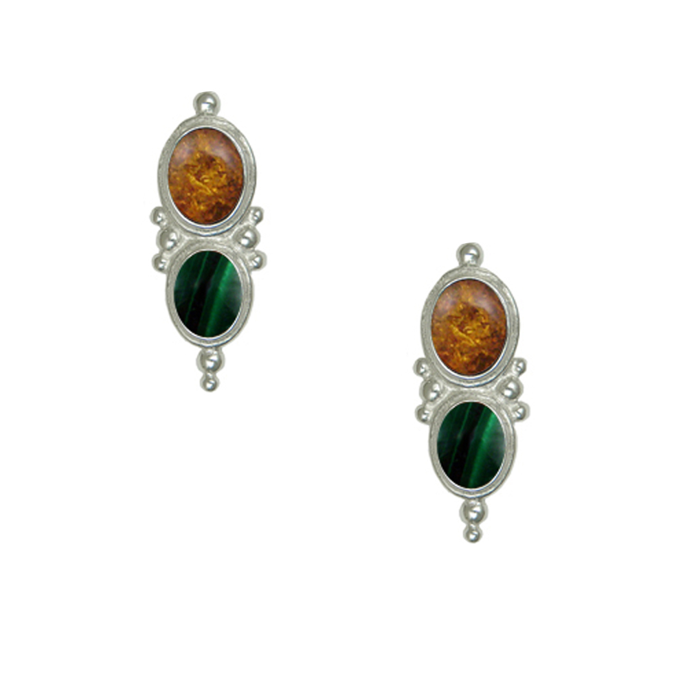 Sterling Silver Drop Dangle Earrings With Amber